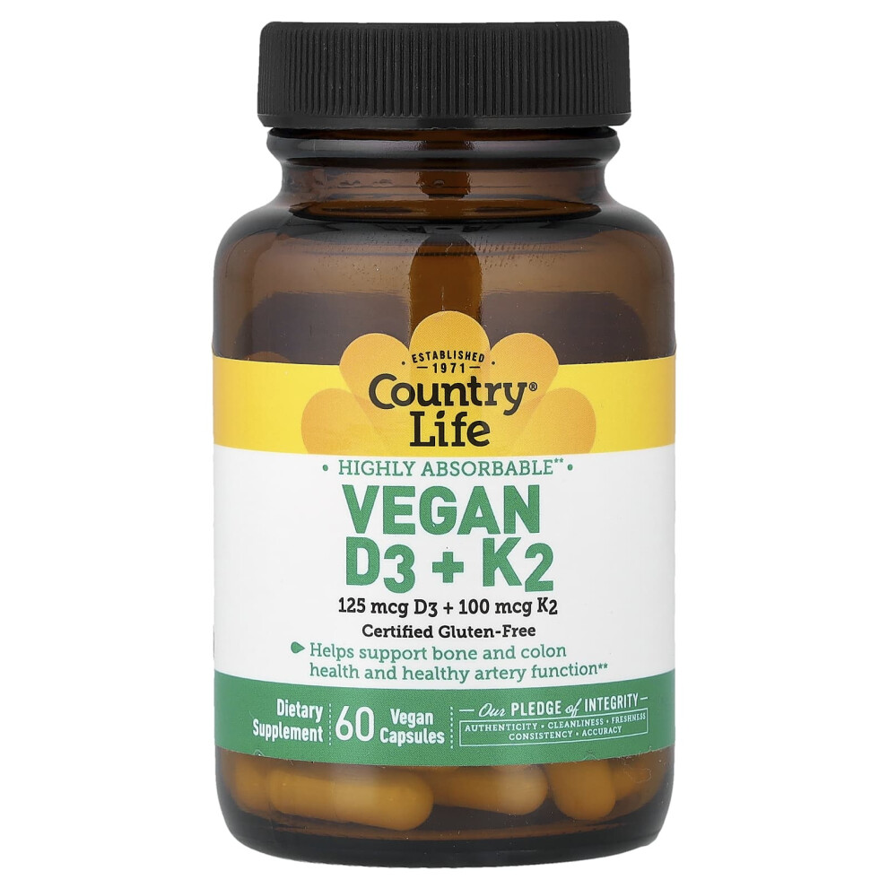 Country Life , Vegan D3 + K2, 60 Vegan Capsules