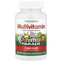 NaturesPlus, Animal Parade, Multivitamin Dziecięcy w postaci tabletek do żucia, Kiszona wiśnia, 180 Kształtowych Tabletek