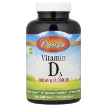Carlson, Witamina D3, 100 mcg (4,000 IU), 360 Soft Gels
