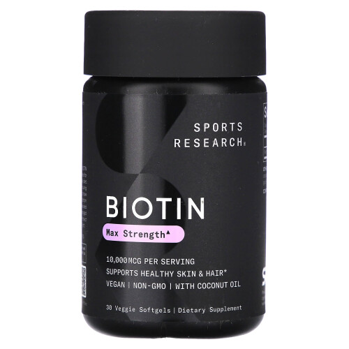 Sports Research, Βιότιν, Max Strength, 10,000 mcg, 30 Βεγκαπς