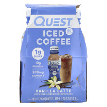Quest Nutrition, Café Gelado, Latte de Baunilha, 4 Garrafas, 10 fl oz (296 ml) Cada