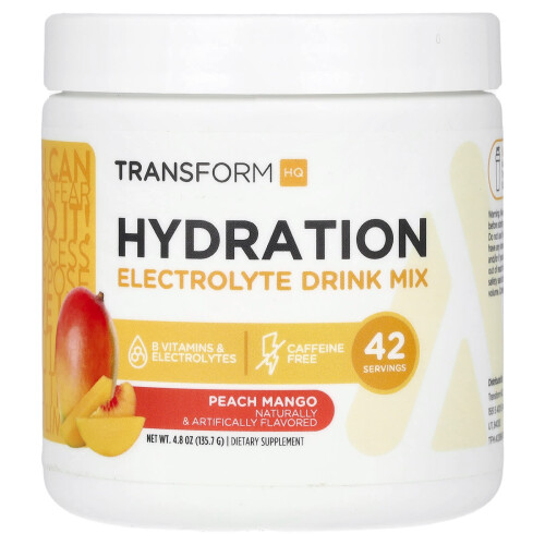 TransformHQ, Hydration, Electrolyte Drink Mix, Caffeine Free, Peach Mango, 4,8 oz (135,7 g)