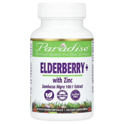 Paradise Herbs, Elderberry+ με Ζιγκ, 60 Βιολογικά Φύλλα