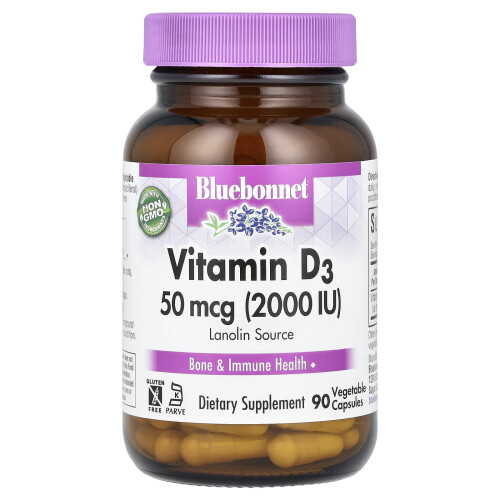 Bluebonnet Nutrition, Vitamiini D3, 50 mcg (2,000 IU), 90 Kasvis Kapselia