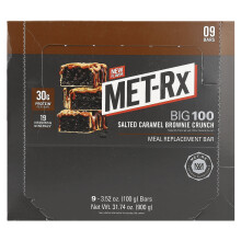 MET-Rx, Big 100, Bar di Sostituzione Pasto, Caramello Salato Brownie Crunch, 9 Barre, 3,52 oz (100 g) Ogni