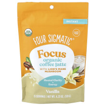 Four Sigmatic, Focus, Organic Instant Coffee Latte With Lion's Mane Mushroom, Vanilla, 4,23 oz (120 g)