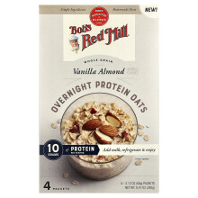 Bob's Red Mill, Nachtelijke Eiwitgranen, Volkoren, Vanilla Almond, 4 Pakketten, 2,12 oz (60 g) Elke