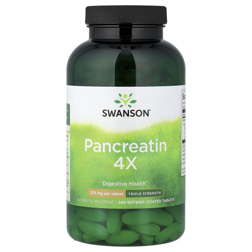 Swanson, Pancreatin 4X, 375 mg, 300 Comprimidos Entericamente-Cobertos