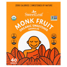 Wisdom Natural, SweetLeaf, Dolcificante di frutto di monaco organico, Granulare, 40 Pacchetti, 0,28 oz (0,8 g) Each