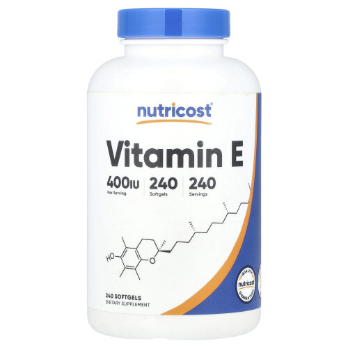 Nutricost, Vitamiini E, 180 mg (400 IU), 240 Softgeliä