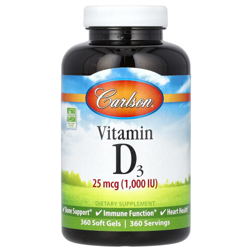 Carlson, Βιταμίνη D3, 25 mcg (1,000 IU), 360 Soft Gels