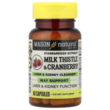 Mason Natural, Semente de Linhaça/Cranberry, Extrato Padronizado, Limpeza do Fígado e Rim, 60 Cápsulas