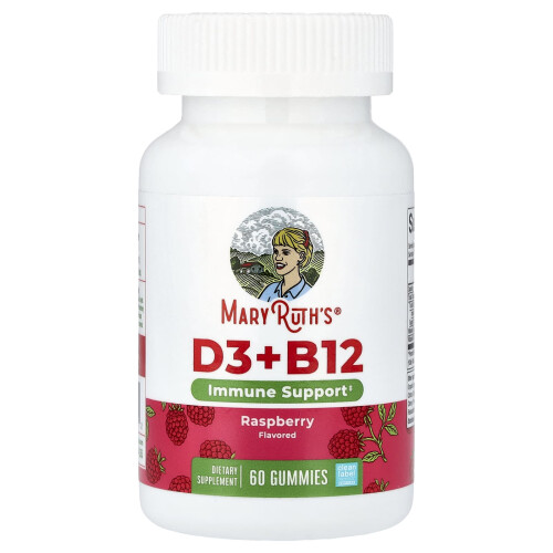 MaryRuth's, Vitamin D3 + B12 Gummies, Pectin Based, Raspberry, 60 Gummies