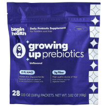 Begin Health, Dzieci, Wzrost Prebiotyków, Wiek 1+, Bez smaku, 28 Płachty, 0,13 oz (3,87 g) każda