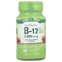 Nature's Truth, Vitamin B-12 plus Folic Acid, Natural Berry, 2,500 mcg, 60 Fast Dissolve Tablets