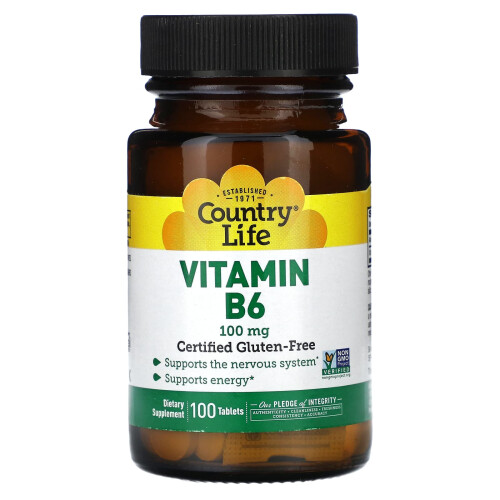 Country Life, Witamina B6, 100 mg, 100 Tabletek