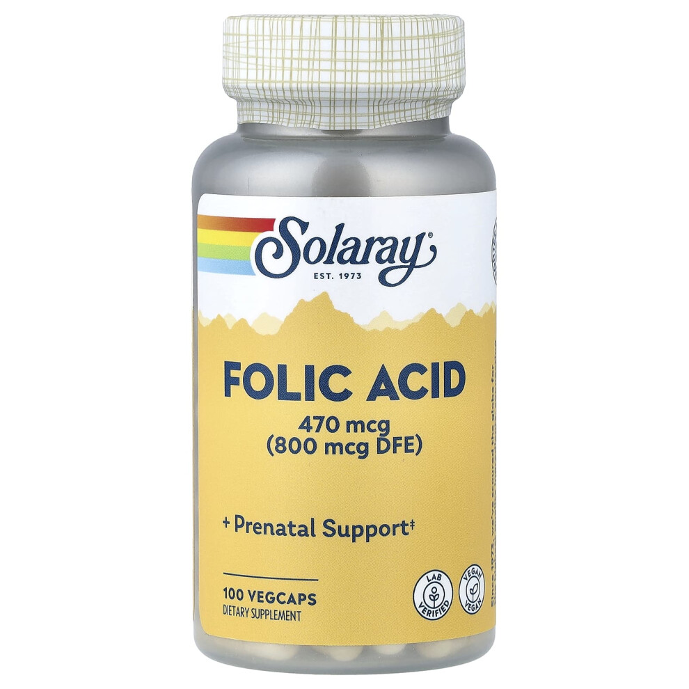 Solaray , Folic Acid, 470 Mcg (800 Mcg Dfe), 100 Vegcaps