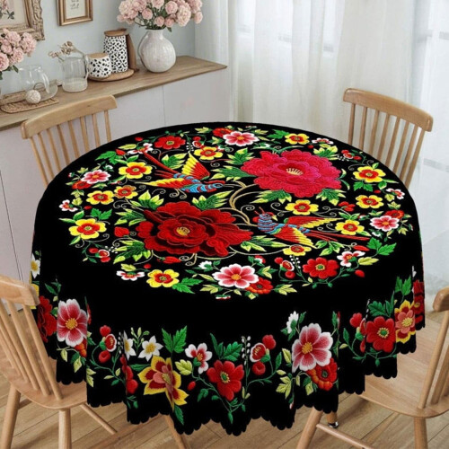 Mexikansk blommig bordsduk marinblå polyester 2