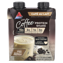 Atkins, Shake de Café Gelado com Proteína, Café Au Lait, 4 Shakes, 11 fl oz (325 ml) Cada