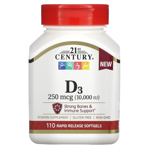 Vitamina D3, 250 mcg (10,000 IU), 110 Capsule moale rapide