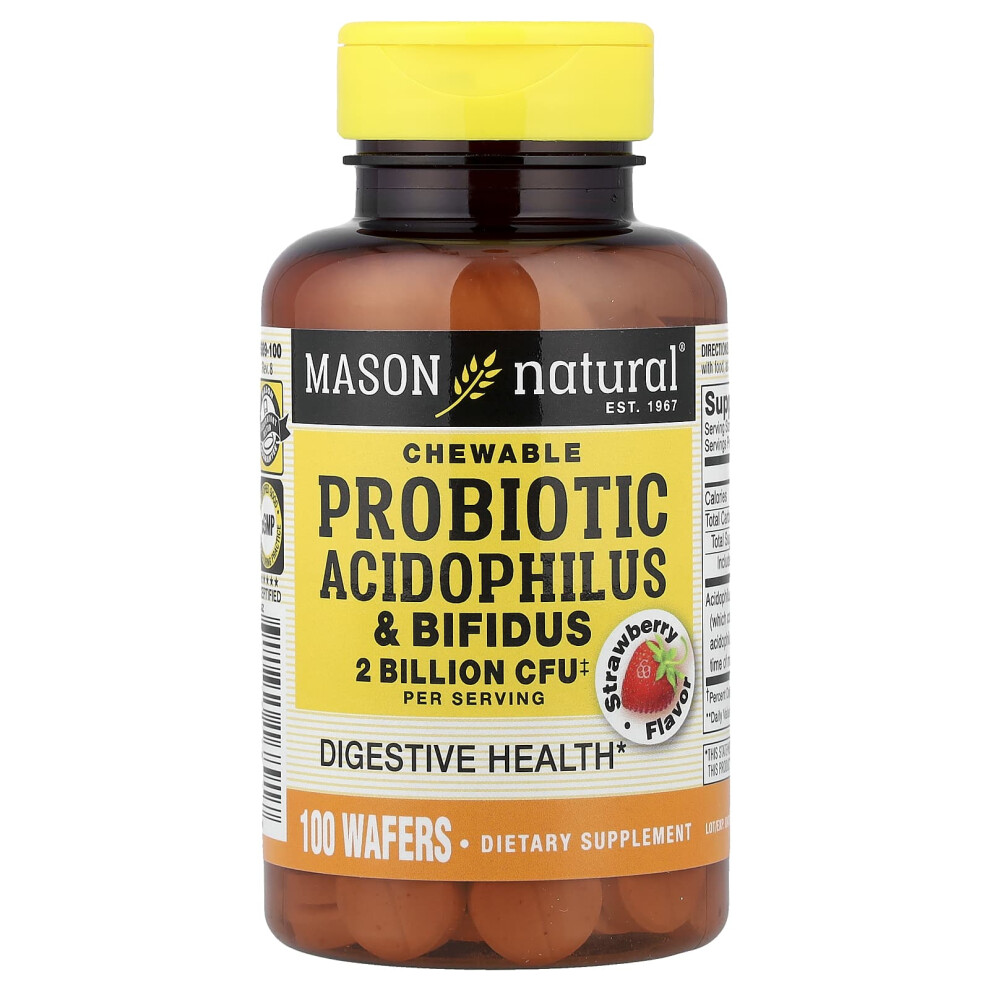 Mason Natural , Chewable Probiotic Acidophilus & Bifidus, Strawberry, 2 Billion Cfu, 100 Wafers