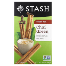 Stash Tea, Zelený Čaj, Chai Green, 20 Čajových Válek, 1.3 oz (38 g)