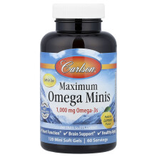 Carlson, Maximum Omega Minis, Natural Lemon, 1,000 mg, 120 Mini Softgels (500 mg per Soft Gel)