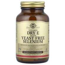 Solgar, Vitamina Seca E con Selenio Libre de Levadura, 100 Cápsulas Vegetales