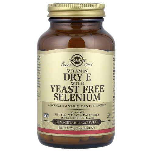 Solgar Solgar, Vitamiini kuiva E yeast Free Selenium, 100 kasvikapseli