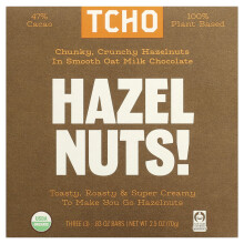 TCHO, Hazelnoot, Glad Oat Melk Chocolade, 47% Kakaohoud, 3 Bars, 0.83 oz Elke