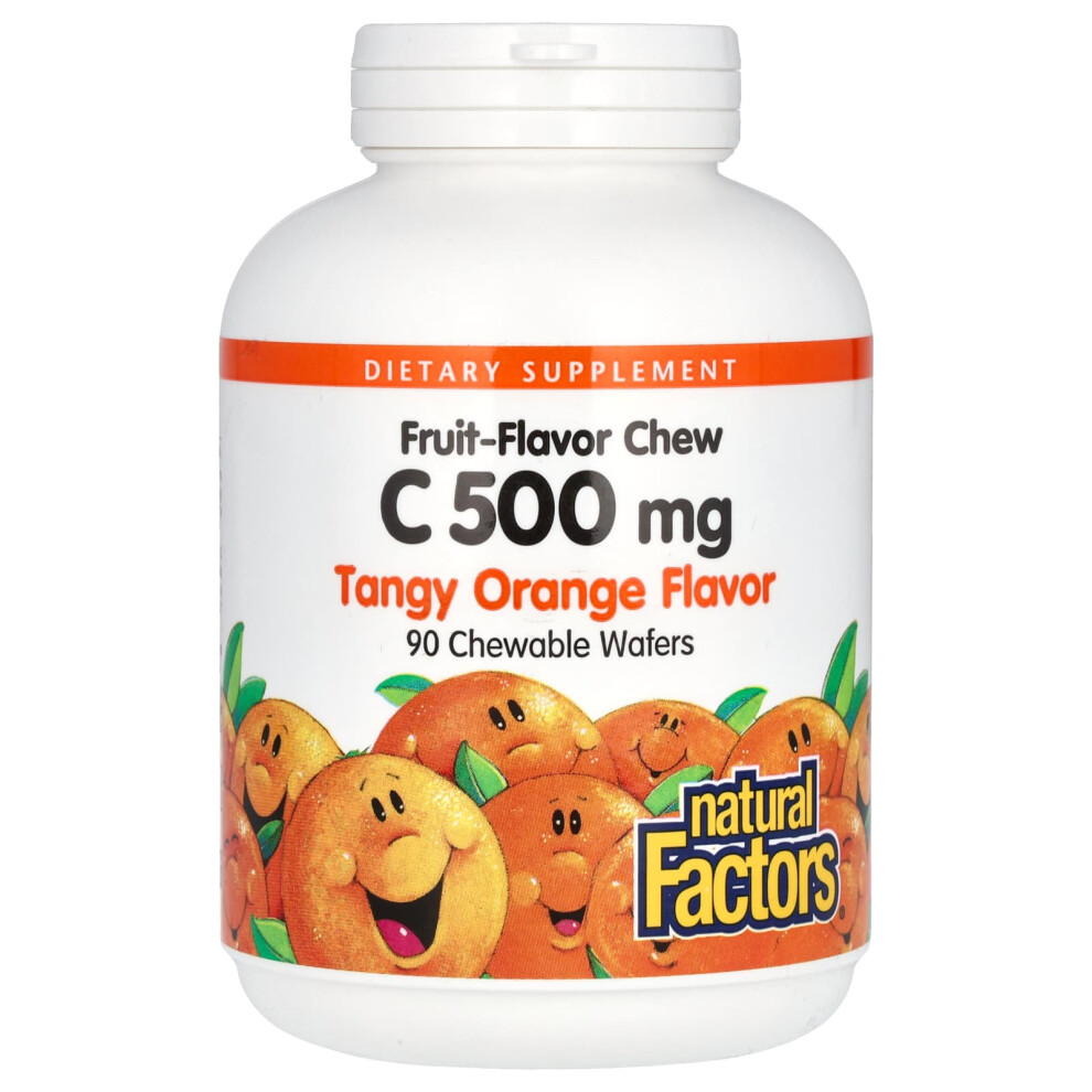 Natural Factors Orange Vitamin C, Fruit-Flavor Chew, Tangy 500 Mg, 90 Chewable Wafers