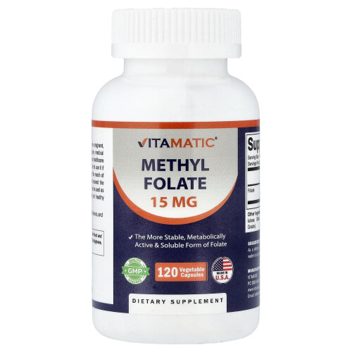 Vitamatic, Μεθύλιο Φολικού Αμινικού Οξέος, 15 mg, 120 Βεγεταριακές Φιάλες