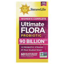 Renew Life, Ženy's Complete, Ultimate Flora Probiotik, 90 Billion CFU, 60 Zpožděné Vydání Vegan Kapslí