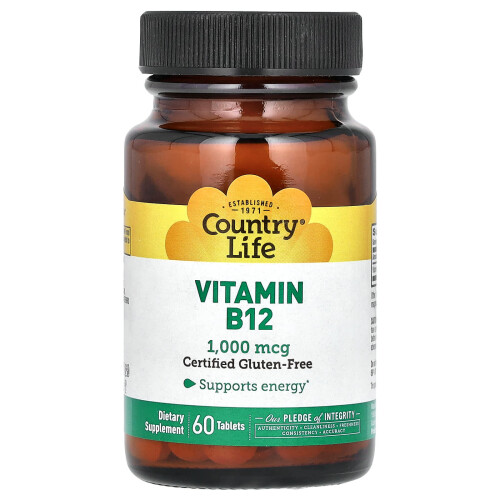 Country Life, Vitamiini B12, 1,000 mcg, 60 Tablettia