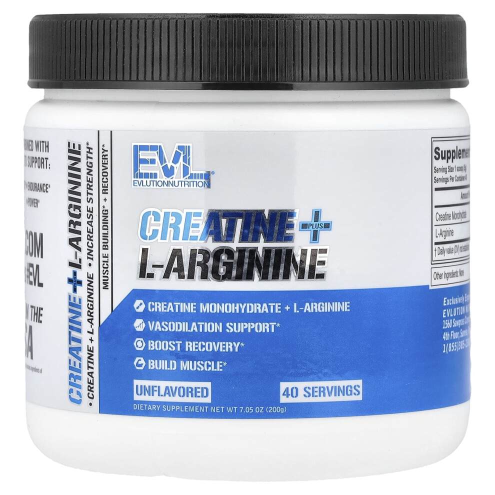 Evlution Nutrition , Creatine + L-Arginine, Unflavored, 7.05 Oz (200 G)