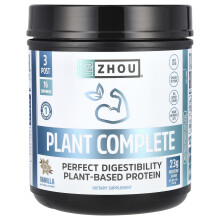 Zhou Nutrition, Plant Complete, Optimaal Absorptie-Vegan eiwit, Vanille, 17,7 oz (500,8 g)