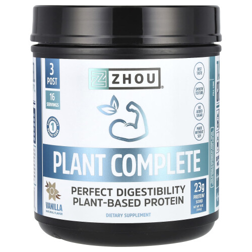 Zhou Nutrition, Plant Complete, Οπτικό Αbsorption Βιολογική Πρωτεΐνη, Βανίλια, 17.7 oz (500.8 g)