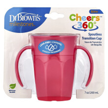 Dr. Brown's, Milestones, Cheers360, Ilman Korkuun Vaihto Kuppia, 6 Kuukautta +, Pink, 7 oz (200 ml)