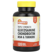 Sundance Vitamins, Trzykrotnie silniejsza glukozamina, kondroityn, MSM i kurkuma, 120 kapsułek z powłoką