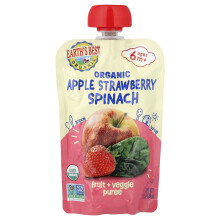 Earth's Best, Purea di Frutta + Verdura Organica, 6+ Mes, Mele Spinaci Fragola, 3,5 oz (99 g)