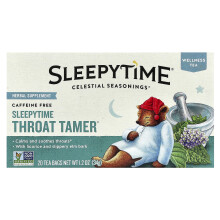 Celestial Seasonings, Té de Bienestar, Tamer de la Garganta para Dormir, Libre de Cafeína, 20 Bolsas de Té, 1.2 oz (34 g)