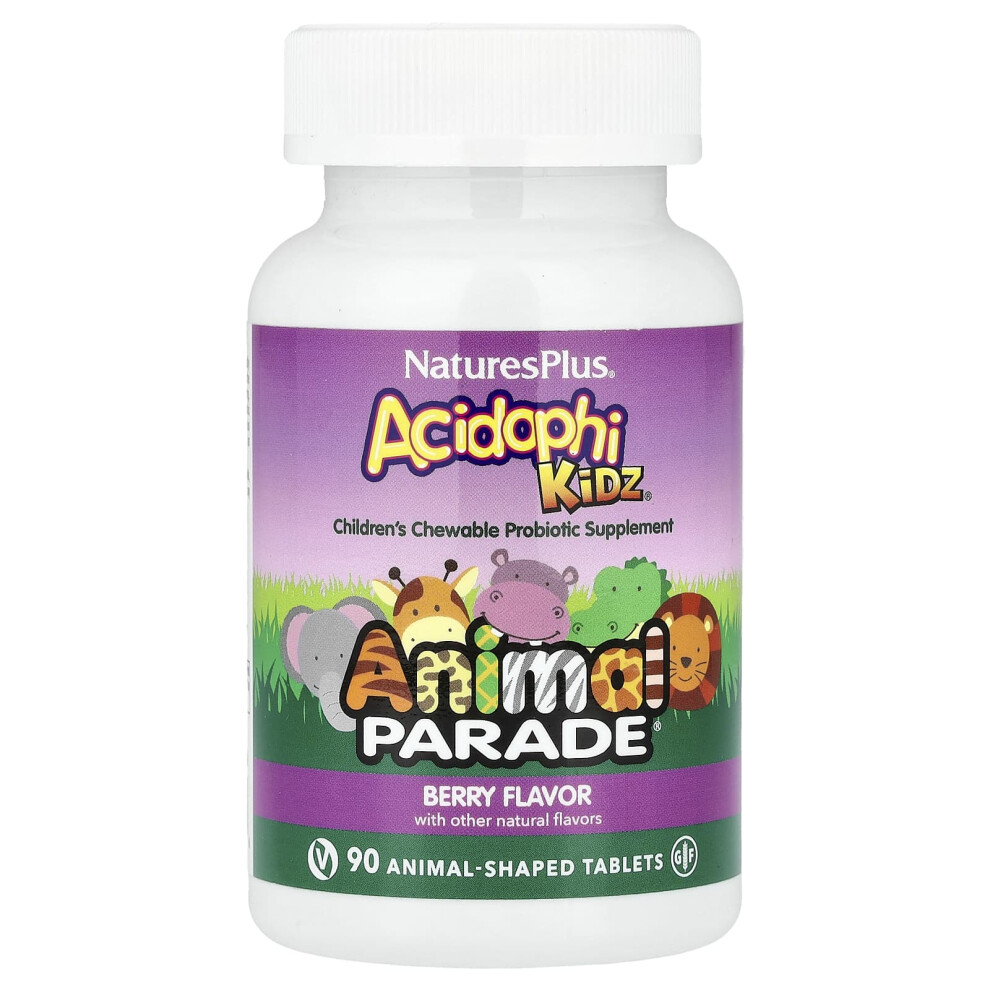 Naturesplus , Animal Parade Acidophikidz, Children's Chewable Probiotic, Berry, 90 Animal-Shaped Tablets