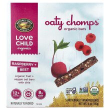 Love Child Organics, Oaty Chomps Eettiset Barit, 12+ Kuukautta, Rasb. + Beet, 5 Yksilöllisesti Pahvattuja Baria, 0,8 oz (23 g) Kappale