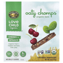 Love Child Organics, Oaty Chomps, 12+ Kuukautta, Cherry + Spinach, 5 Yksilöllisesti Päällystettyjä Baria, 0.8 oz (23 g) Kunkka