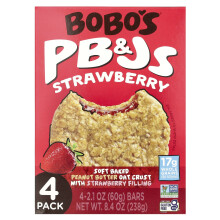 Bobo's Oat Bars, PB&Js, Strawberry, 4 Pack, 2.1 oz (60 g) Each