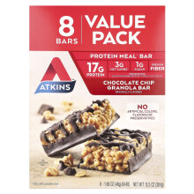 Atkins, Eiwit Maaltijd Bar, Chocolade Chip Granola, 8 Bars, 1.69 oz (48 g) Elke