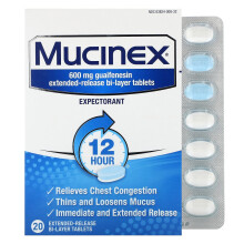 Mucinex, 20 Förökade Frisläppande Bi-Lagertabletter