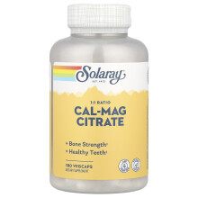 Solaray, Kalzium-Magnesium-Zitrats, 1:1 Verhältnis, 180 Pflanzencapseln