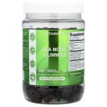Vitamatic, Wegetariańskie Gąbki Morza Gummies, Natural Raspberry, 240 gąbek