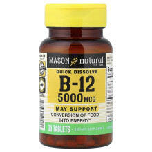 Mason Natural, Quick Dissolve, Vitamin B-12, 5 000 mcg, 30 Tabletov